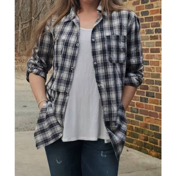 Jella couture distressed snap up tunic plaid size small - Picture 1 of 7